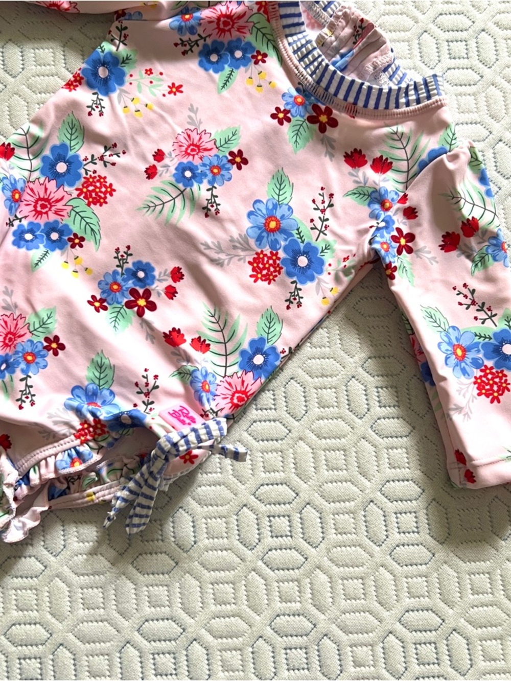 RuffleButts Rash Guard Swimsuit Girl 3-6M Pink Floral UPF50 One Piece - Picture 10 of 13